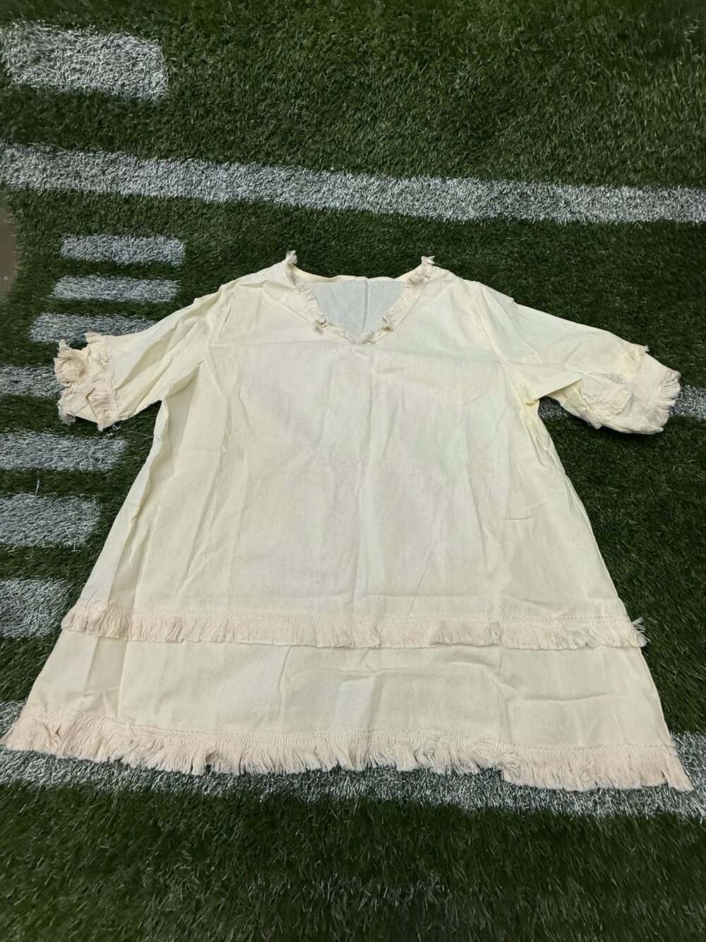Bohemian Boho V-Neck Loose Short Sleeve T-Shirt With Fringe Trim